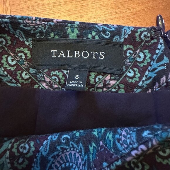 Talbots pencil skirt knit with lining blue green printed pattered pencil skirt 6 - Picture 3 of 6
